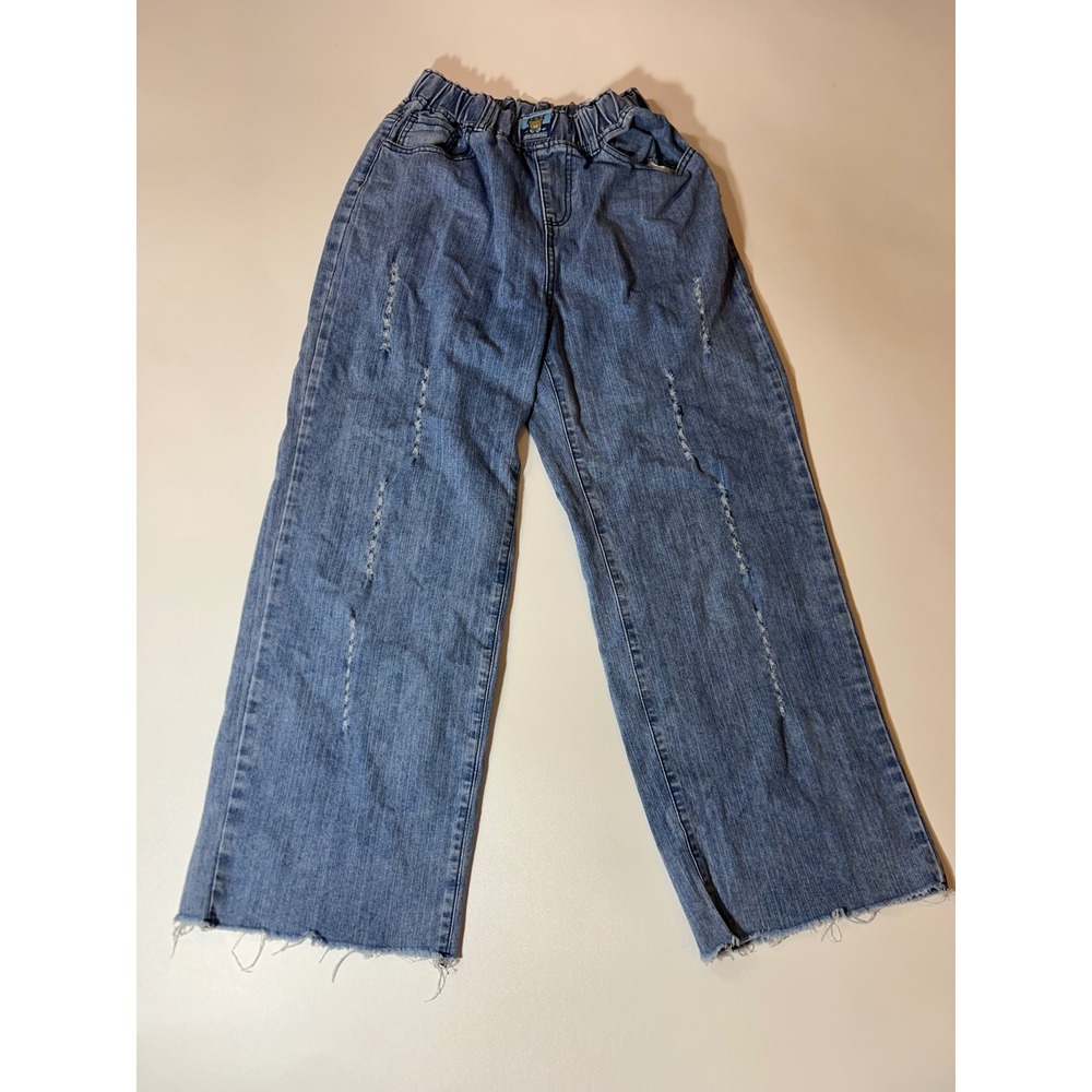 Best Jeans Women's Size 31 Blue Distressed Wide Leg Raw Hem Denim